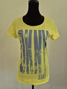 DKNY Yellow Scoop Neck Tee with Blue Graphic